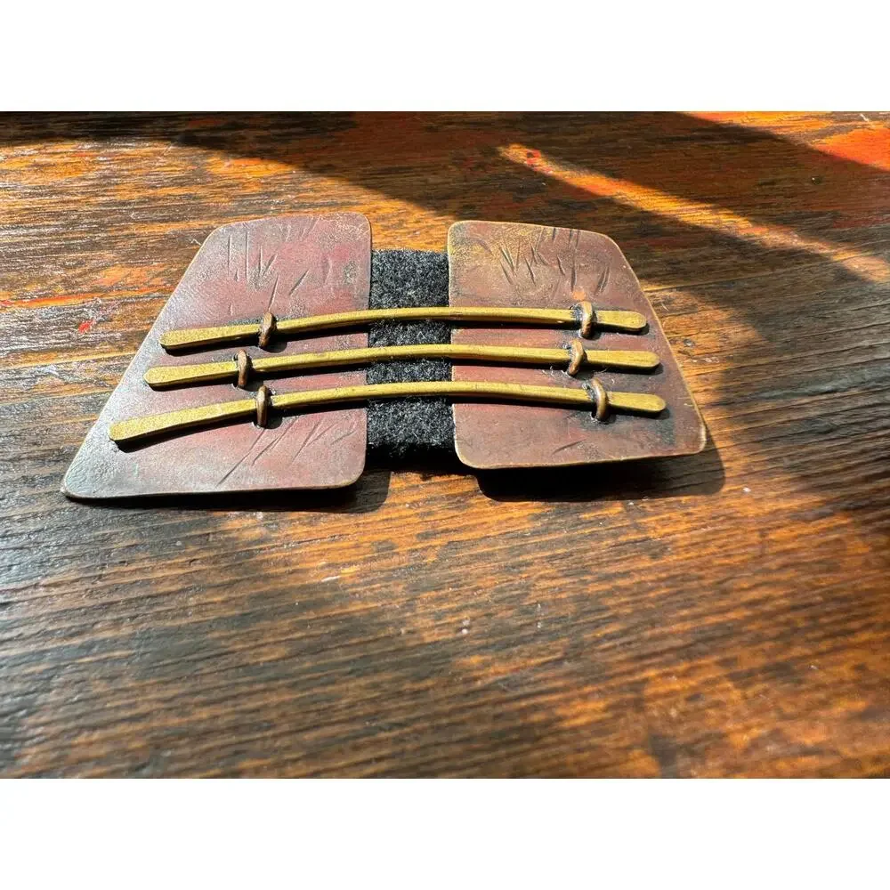 Vintage 1990s Janice Ho JH Signed Mixed Metal Brutalist Architectural Brooch SF